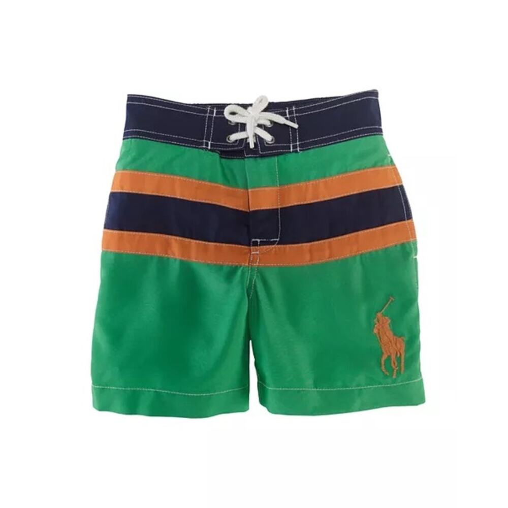Polo Ralph Lauren Kids Swim Trunks Shorts Green Orange Navy Stripes Pony Logo 4T